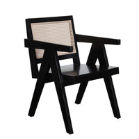 Kato Dining Armchair, Cane Backrest, 24 Inch, Black Solid Mango Wood - BM338691