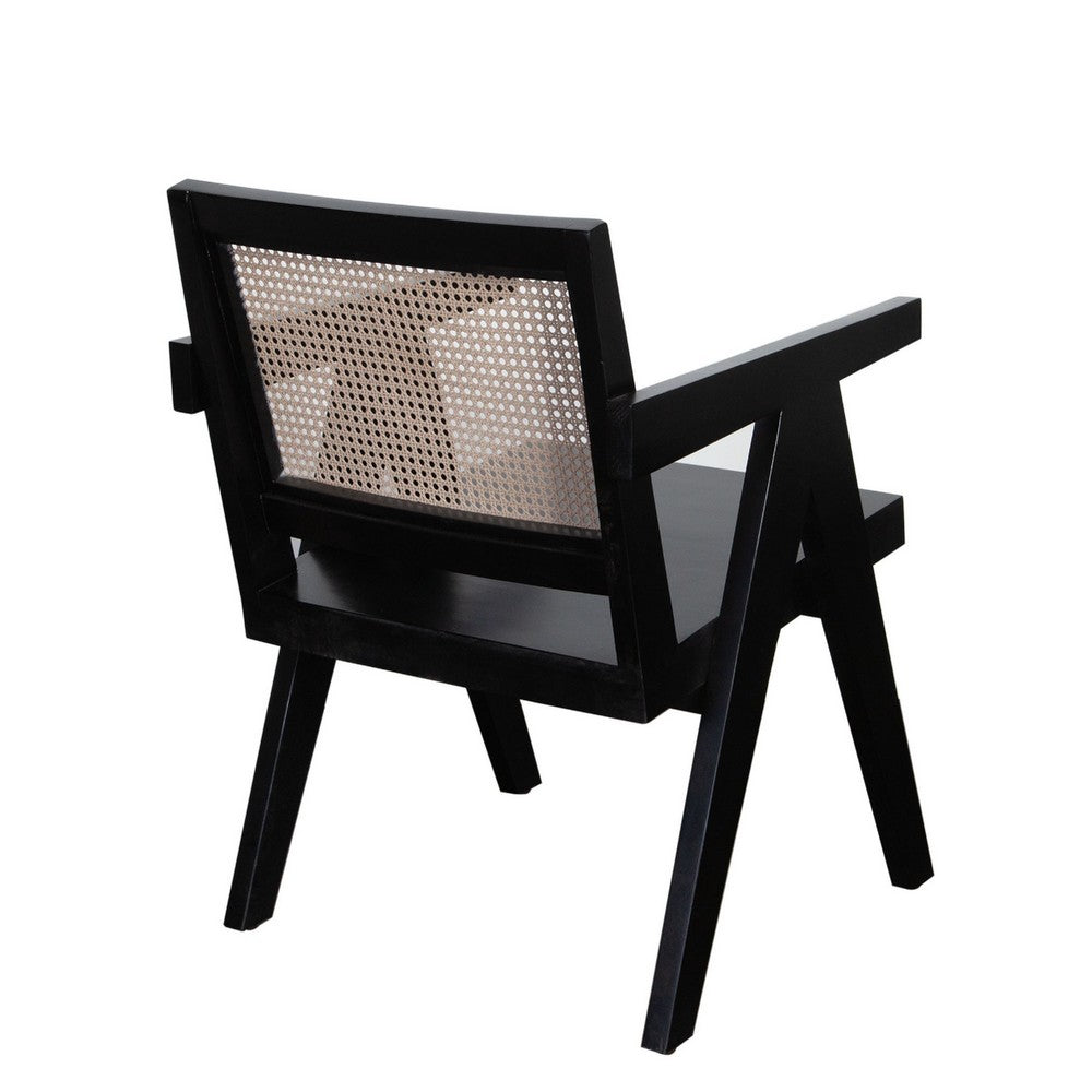 Kato Dining Armchair, Cane Backrest, 24 Inch, Black Solid Mango Wood - BM338691