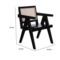 Kato Dining Armchair, Cane Backrest, 24 Inch, Black Solid Mango Wood - BM338691