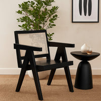 Kato Dining Armchair, Cane Backrest, 24 Inch, Black Solid Mango Wood - BM338691