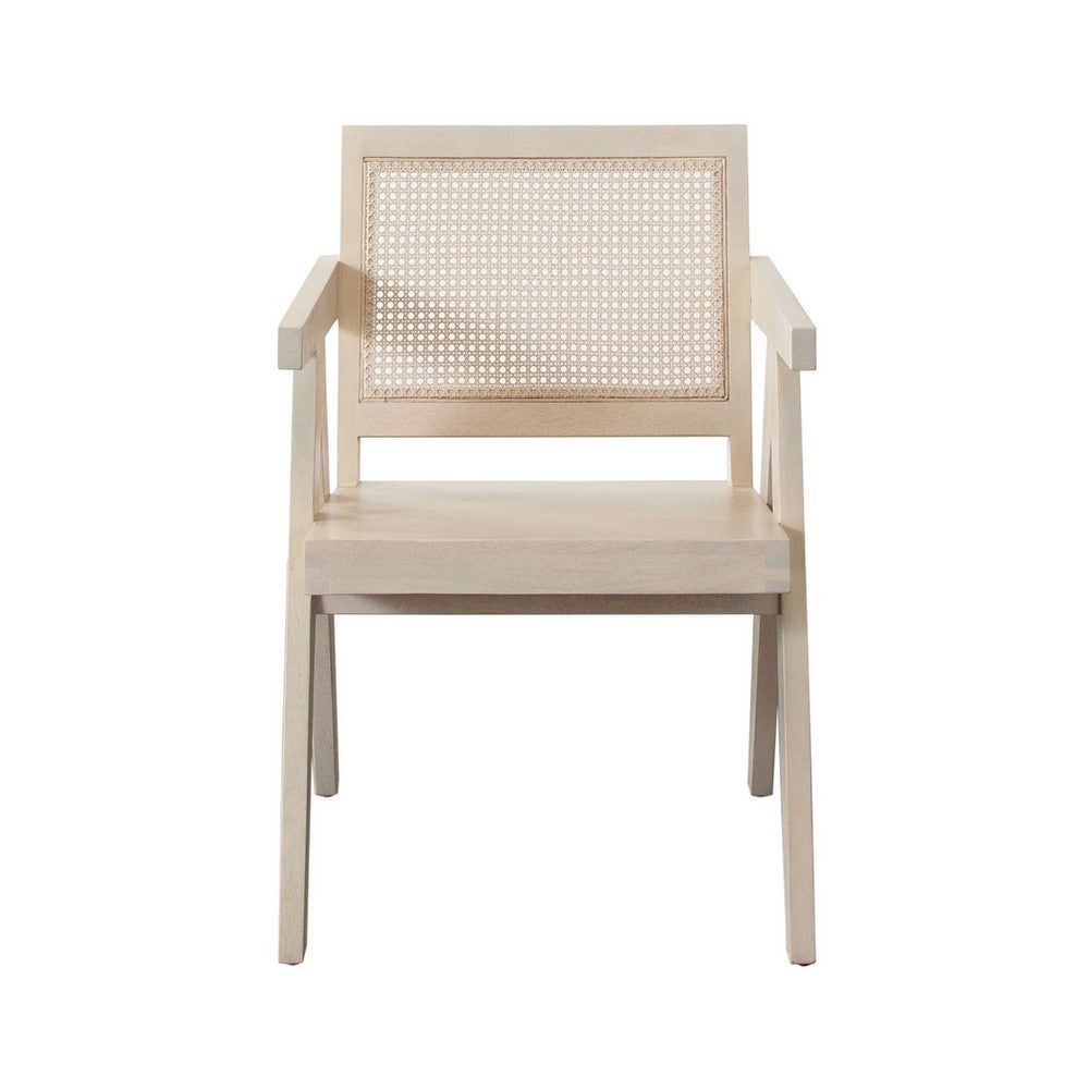 Kato Dining Armchair, Cane Backrest, 24 Inch, Natural Brown Solid Mango Wood - BM338692
