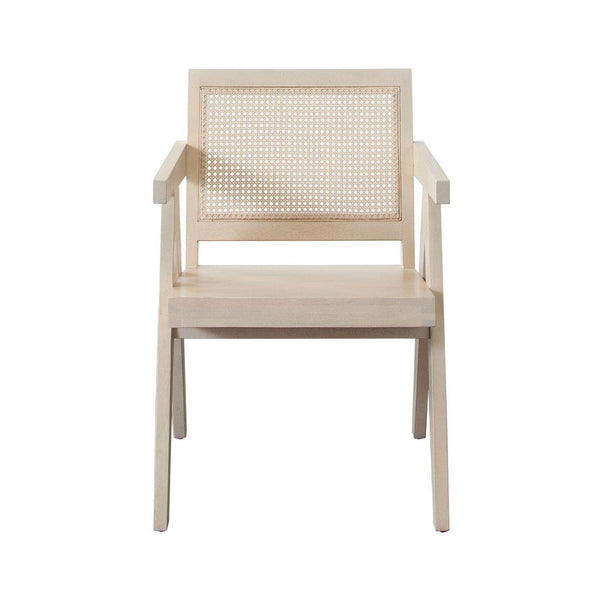 Kato Dining Armchair, Cane Backrest, 24 Inch, Natural Brown Solid Mango Wood - BM338692