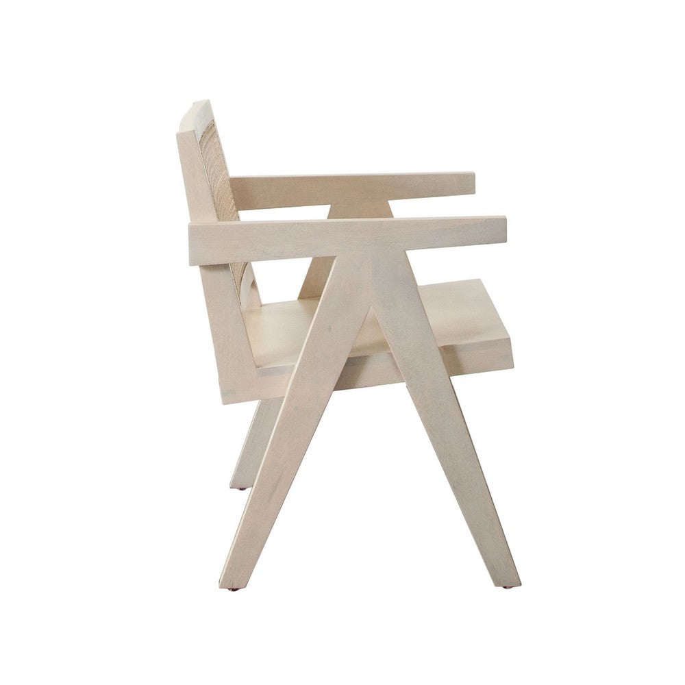 Kato Dining Armchair, Cane Backrest, 24 Inch, Natural Brown Solid Mango Wood - BM338692