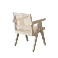 Kato Dining Armchair, Cane Backrest, 24 Inch, Natural Brown Solid Mango Wood - BM338692