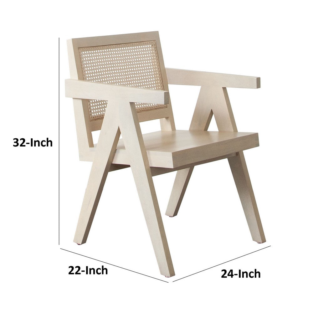 Kato Dining Armchair, Cane Backrest, 24 Inch, Natural Brown Solid Mango Wood - BM338692