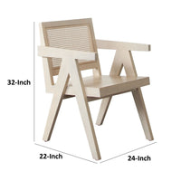 Kato Dining Armchair, Cane Backrest, 24 Inch, Natural Brown Solid Mango Wood - BM338692