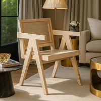 Kato Dining Armchair, Cane Backrest, 24 Inch, Natural Brown Solid Mango Wood - BM338692