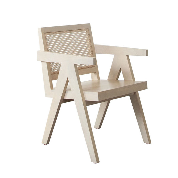 Kato Dining Armchair, Cane Backrest, 24 Inch, Natural Brown Solid Mango Wood - BM338692
