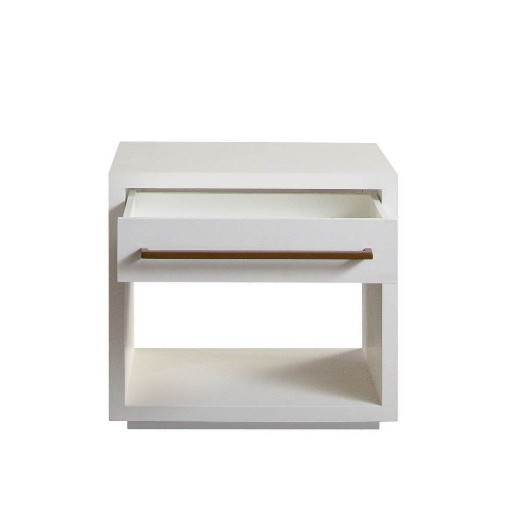 Ceny Side End Table, 1 Drawer, 26 Inch White Solid Mango Wood -BM338693