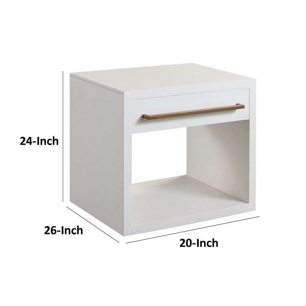 Ceny Side End Table, 1 Drawer, 26 Inch White Solid Mango Wood -BM338693