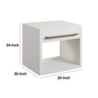 Ceny Side End Table, 1 Drawer, 26 Inch White Solid Mango Wood -BM338693
