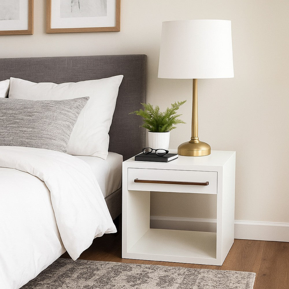 Ceny Side End Table, 1 Drawer, 26 Inch White Solid Mango Wood -BM338693