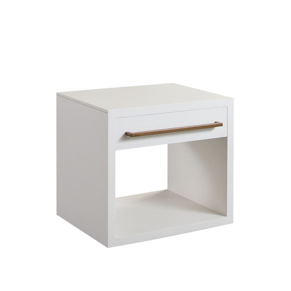 Ceny Side End Table, 1 Drawer, 26 Inch White Solid Mango Wood -BM338693