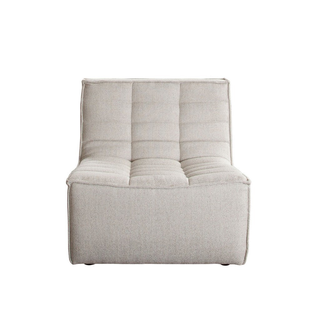 Ema Armless Chair, Sand Beige Fabric, 25 Inch, Scooped Seat w Grid Tufting - BM338694