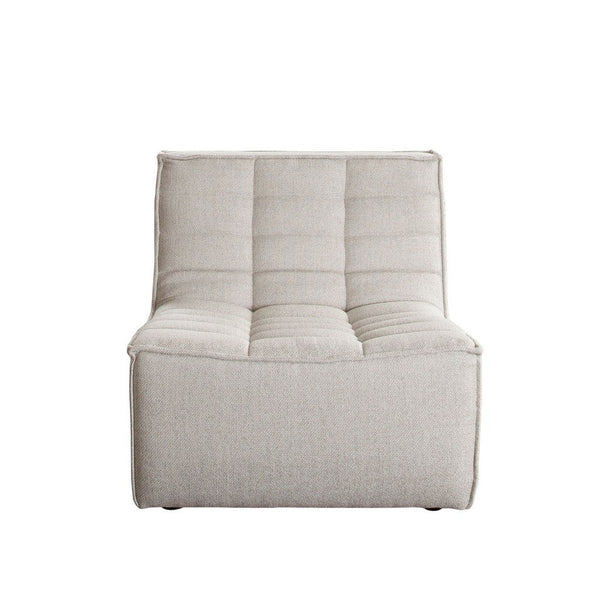 Ema Armless Chair, Sand Beige Fabric, 25 Inch, Scooped Seat w Grid Tufting - BM338694