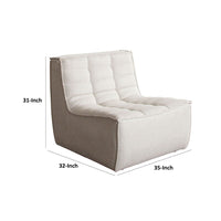 Ema Armless Chair, Sand Beige Fabric, 25 Inch, Scooped Seat w Grid Tufting - BM338694