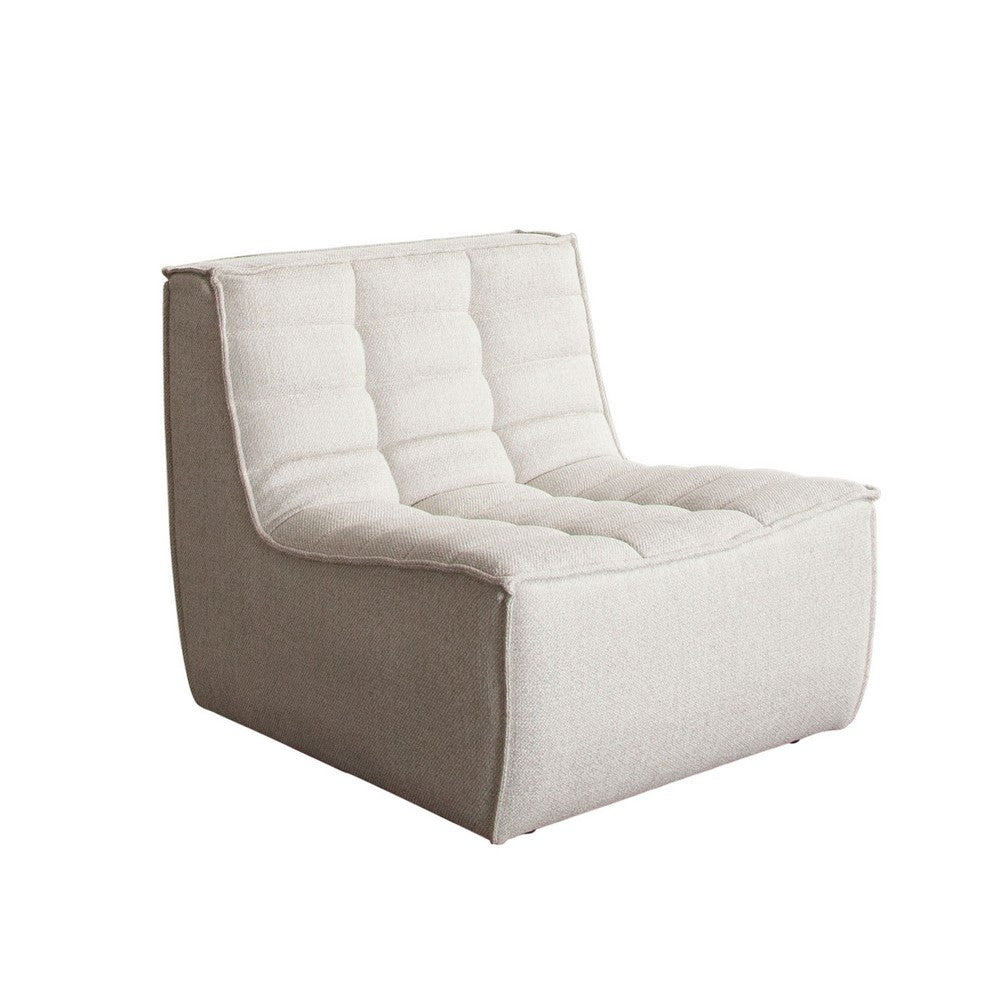 Ema Armless Chair, Sand Beige Fabric, 25 Inch, Scooped Seat w Grid Tufting - BM338694