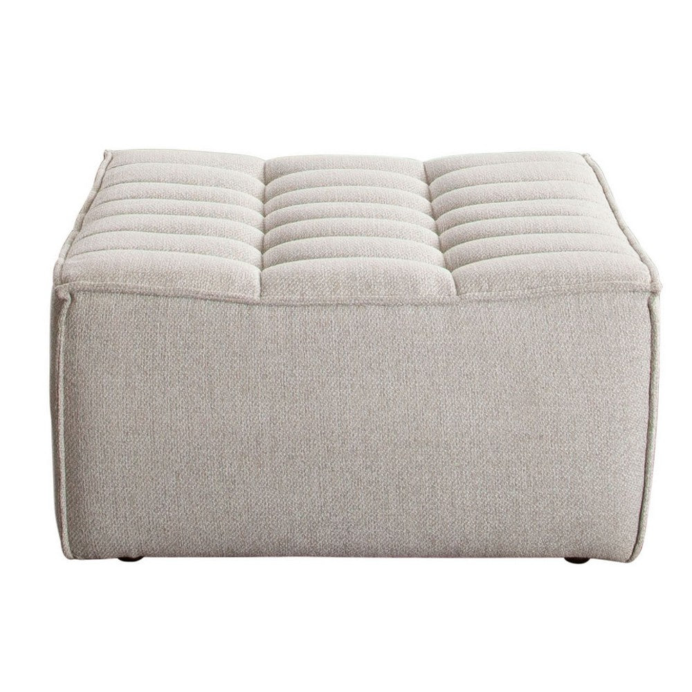 Ema Ottoman, Sand Beige Fabric, 31 Inch, Scooped Seat w Grid Tufting - BM338695