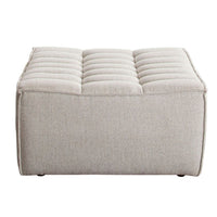 Ema Ottoman, Sand Beige Fabric, 31 Inch, Scooped Seat w Grid Tufting - BM338695