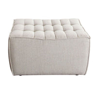 Ema Ottoman, Sand Beige Fabric, 31 Inch, Scooped Seat w Grid Tufting - BM338695