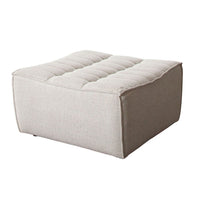 Ema Ottoman, Sand Beige Fabric, 31 Inch, Scooped Seat w Grid Tufting - BM338695