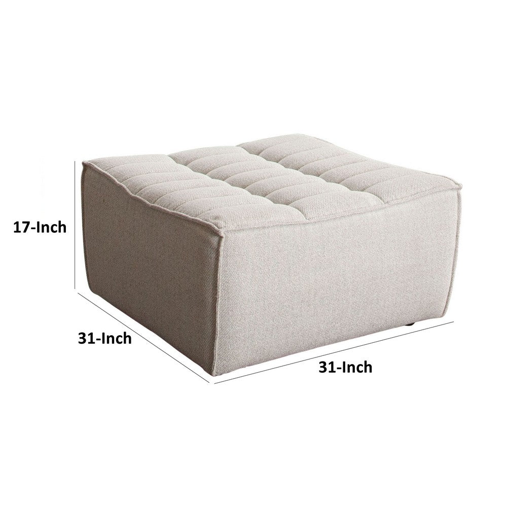 Ema Ottoman, Sand Beige Fabric, 31 Inch, Scooped Seat w Grid Tufting - BM338695