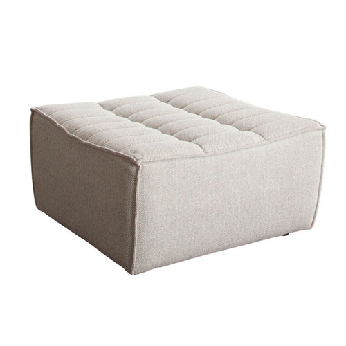Ema Ottoman, Sand Beige Fabric, 31 Inch, Scooped Seat w Grid Tufting - BM338695