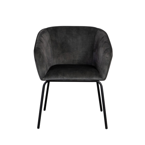Voro Dining Chair Set of 2, Gray Velvet, Sleek Black Metal Legs - BM338713
