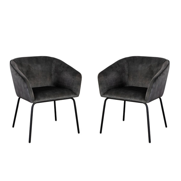 Voro Dining Chair Set of 2, Gray Velvet, Sleek Black Metal Legs - BM338713