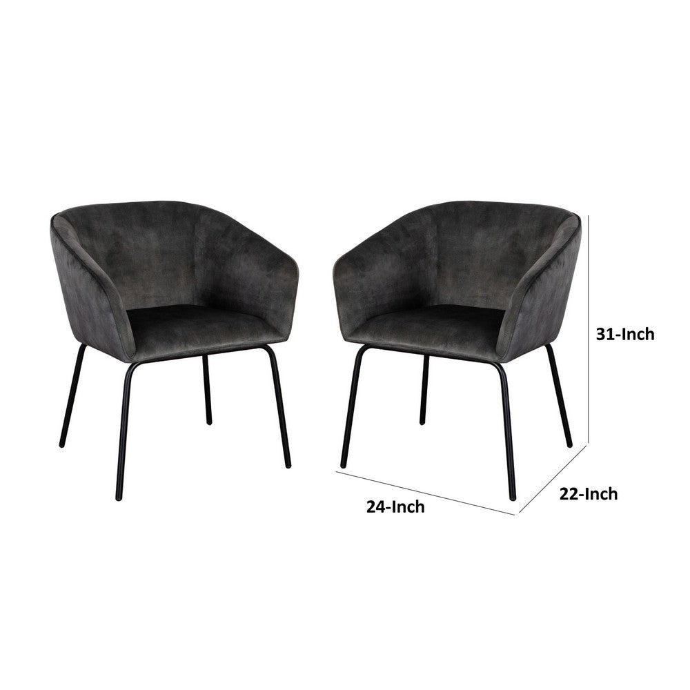 Voro Dining Chair Set of 2, Gray Velvet, Sleek Black Metal Legs - BM338713