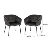 Voro Dining Chair Set of 2, Gray Velvet, Sleek Black Metal Legs - BM338713