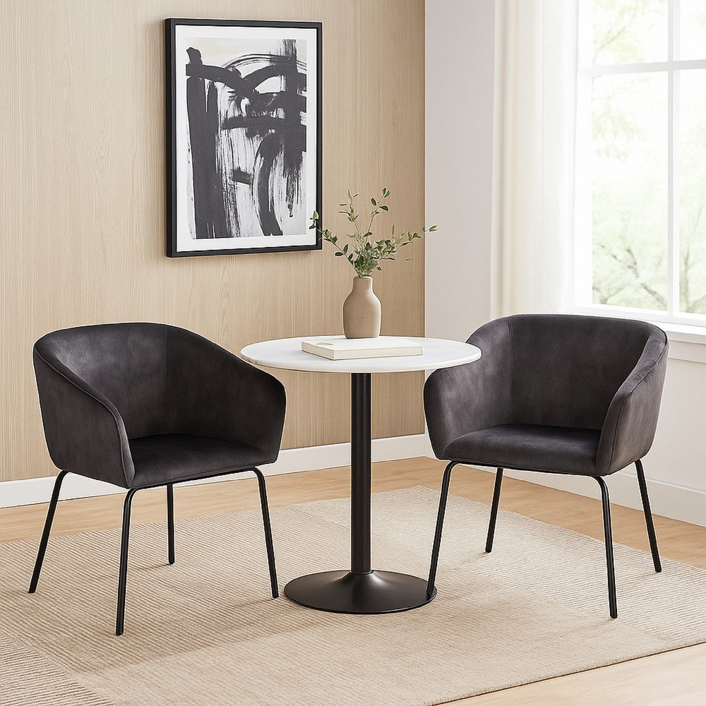 Voro Dining Chair Set of 2, Gray Velvet, Sleek Black Metal Legs - BM338713