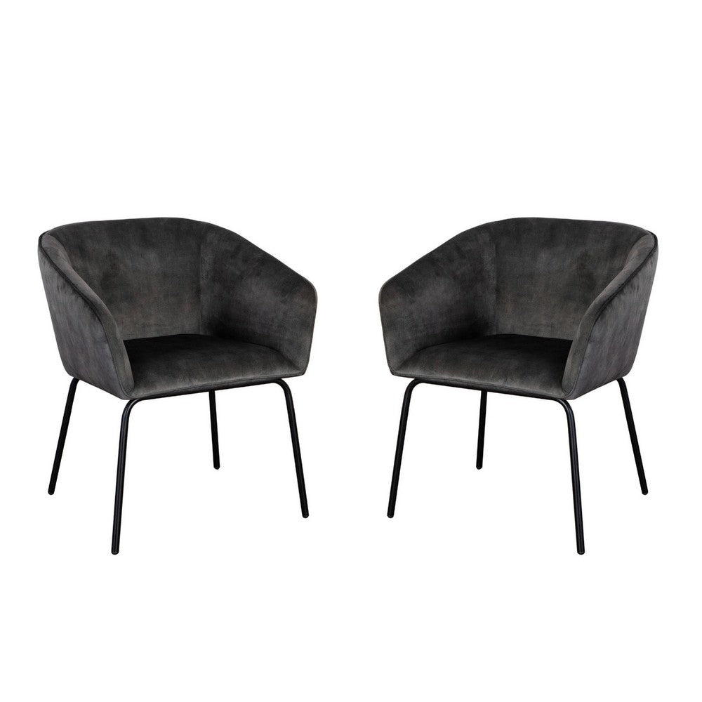 Voro Dining Chair Set of 2, Gray Velvet, Sleek Black Metal Legs - BM338713