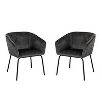 Voro Dining Chair Set of 2, Gray Velvet, Sleek Black Metal Legs - BM338713