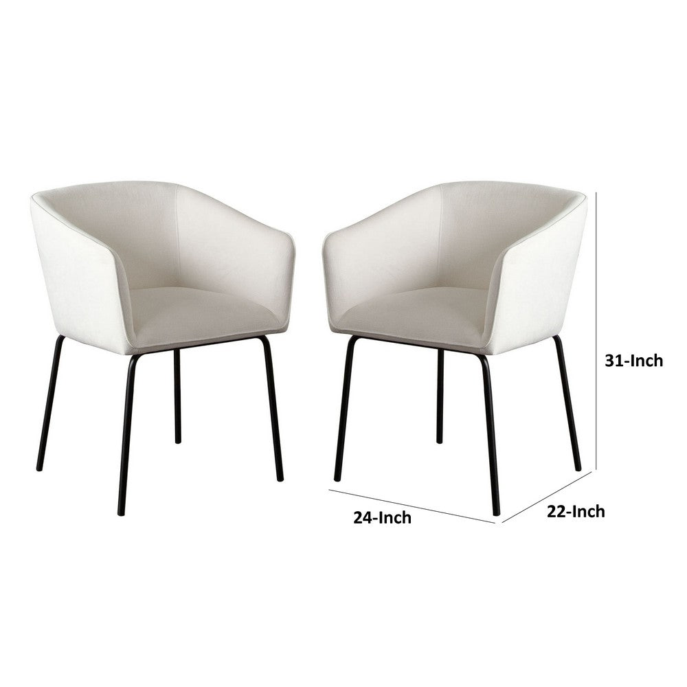 Voro Dining Chair Set of 2, Mist White Fabric, Sleek Black Metal Legs - BM338714