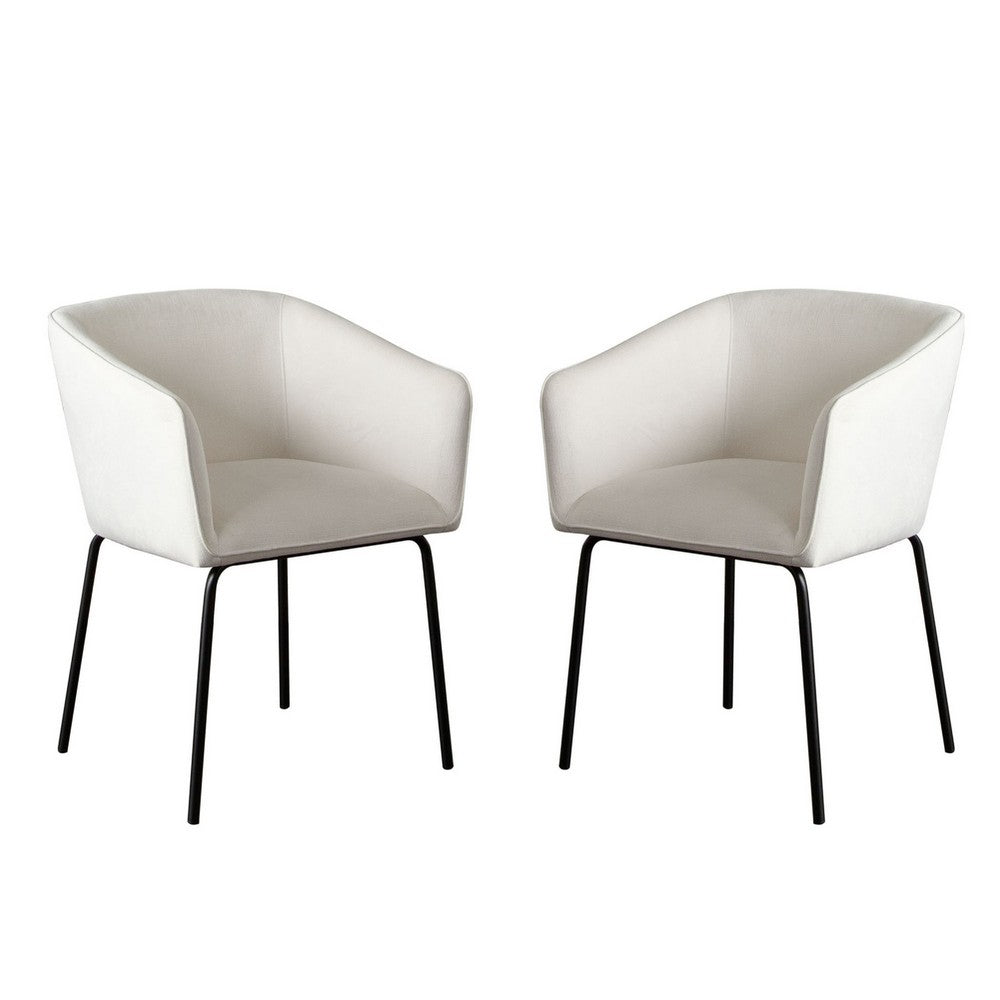Voro Dining Chair Set of 2, Mist White Fabric, Sleek Black Metal Legs - BM338714