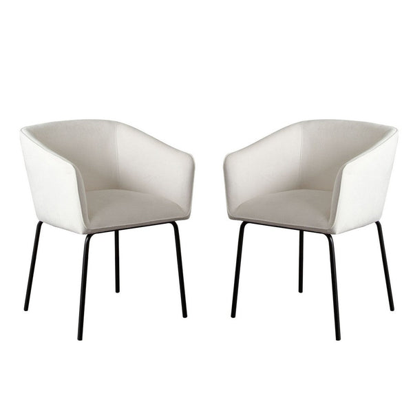 Voro Dining Chair Set of 2, Mist White Fabric, Sleek Black Metal Legs - BM338714