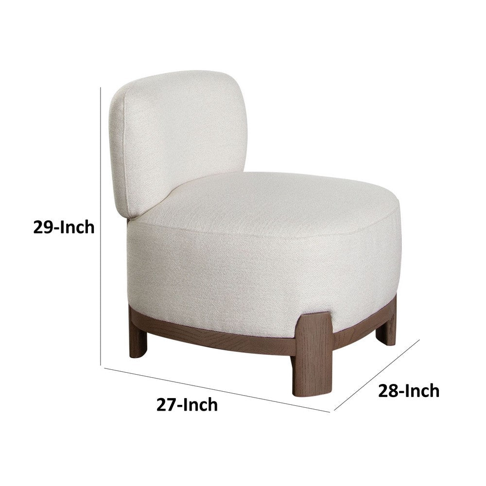 Dem Accent Chair, Armless Cream White Polyester Seat, Wood legs n Trim - BM338731