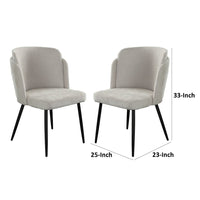Griz Dining Side Chair Set of 2, Curved Back, Cream White Polyester, Black  - BM338734
