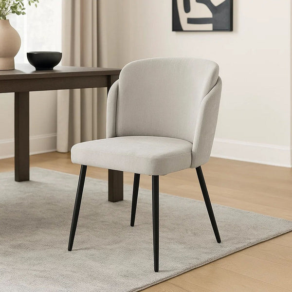 Griz Dining Side Chair Set of 2, Curved Back, Cream White Polyester, Black  - BM338734