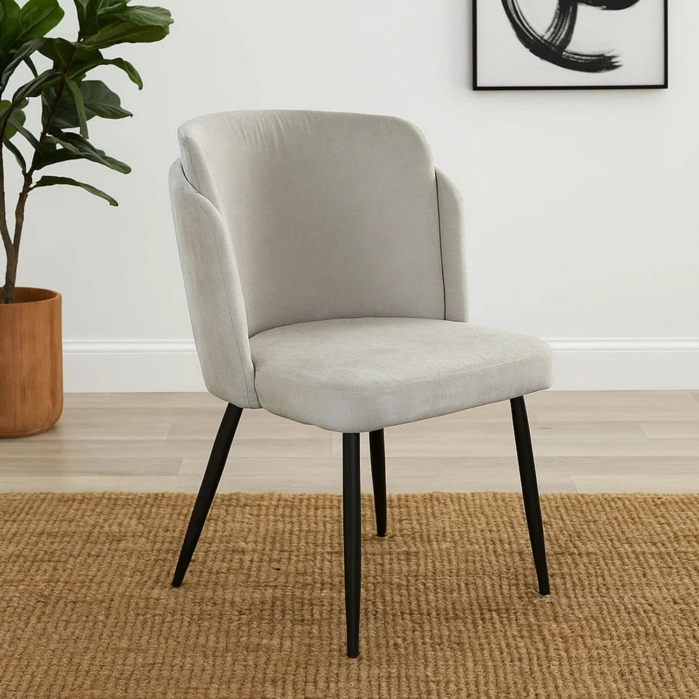 Griz Dining Side Chair Set of 2, Curved Back, Cream White Polyester, Black  - BM338734