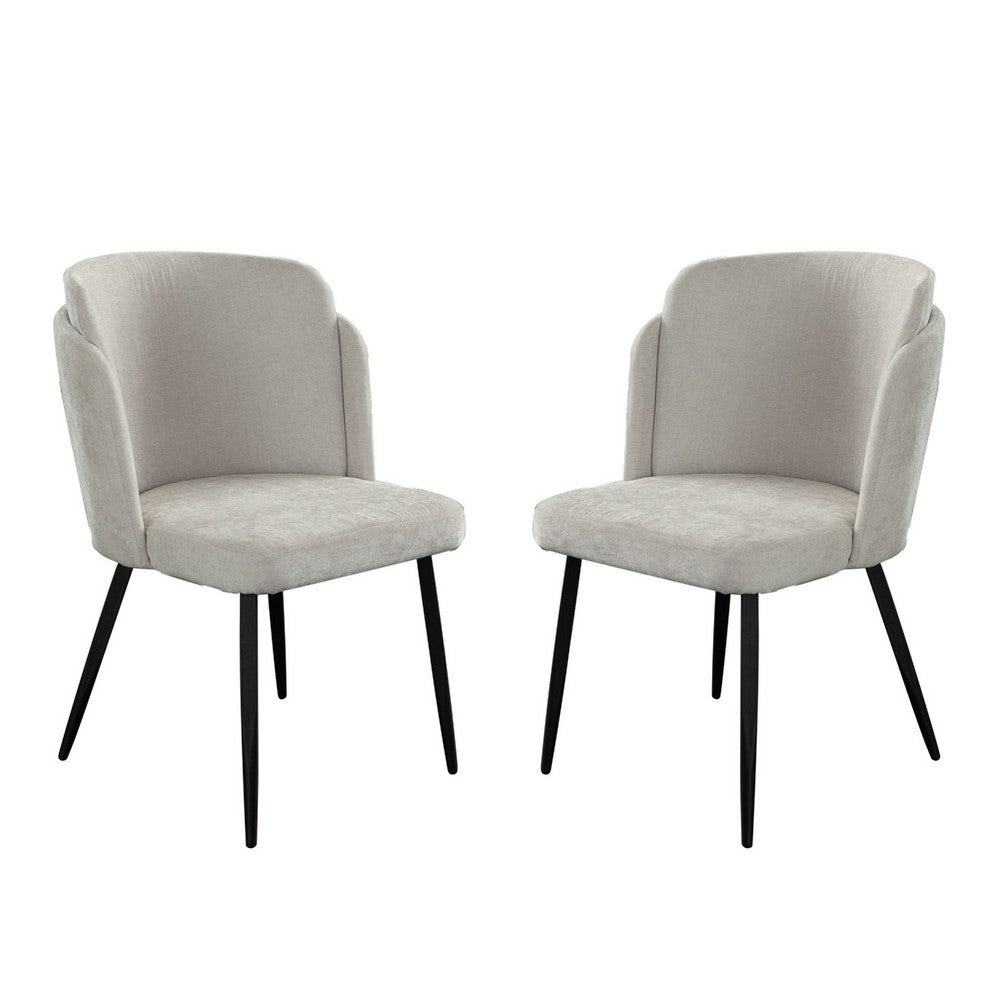 Griz Dining Side Chair Set of 2, Curved Back, Cream White Polyester, Black  - BM338734