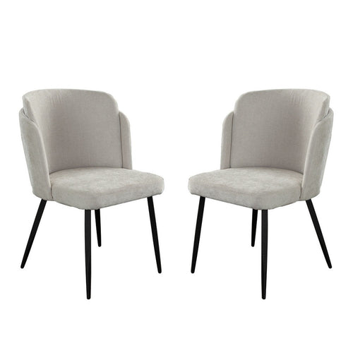 Griz Dining Side Chair Set of 2, Curved Back, Cream White Polyester, Black  - BM338734