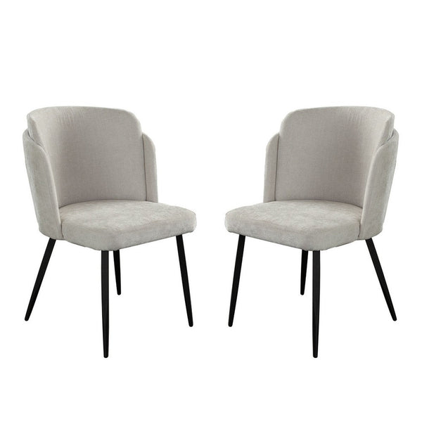 Griz Dining Side Chair Set of 2, Curved Back, Cream White Polyester, Black  - BM338734