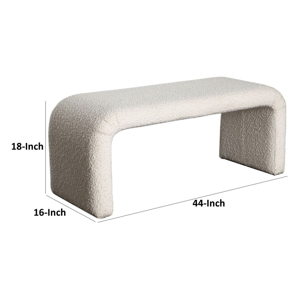 Accent Bench, C Shaped Design Ivory Boucle Upholstery, 44 Inch -BM338735