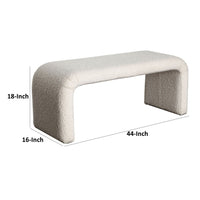 Accent Bench, C Shaped Design Ivory Boucle Upholstery, 44 Inch -BM338735