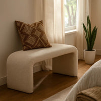 Accent Bench, C Shaped Design Ivory Boucle Upholstery, 44 Inch -BM338735
