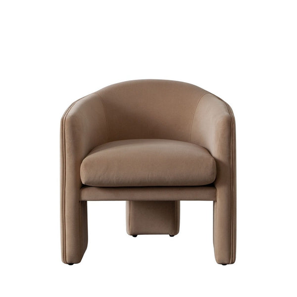 Lery Accent Chair, Curved Back Tripod Base, Camel Brown Velvet, 29 Inch - BM338742