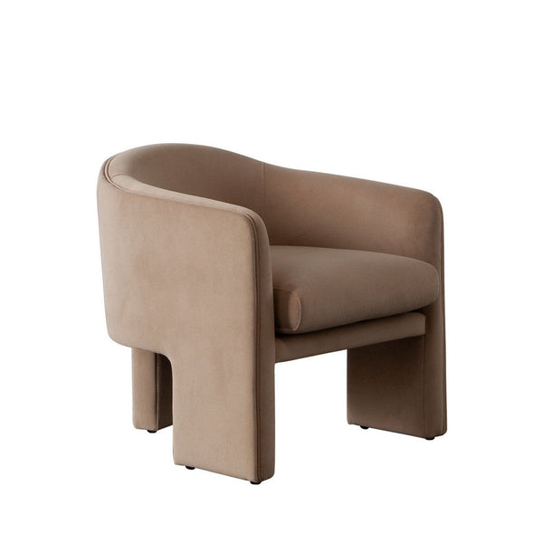 Lery Accent Chair, Curved Back Tripod Base, Camel Brown Velvet, 29 Inch - BM338742