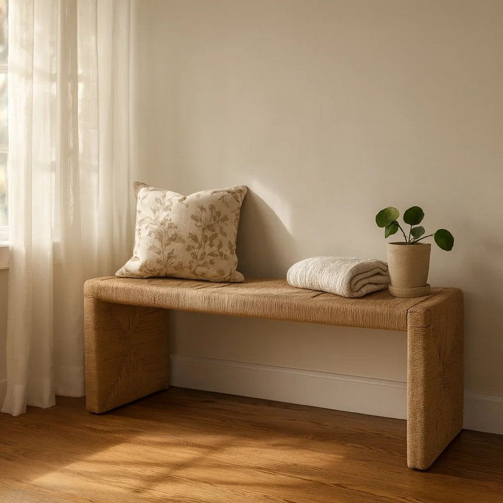 Koe Accent Bench, 49 Inch Wide Handwoven Natural Jute Woven Frame -BM338754